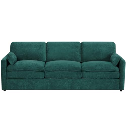 89" Chenille 3 Seats Sofa with 2 Pillows, Teal | Modern Upholstered Sofa with Deeper Seats, Comfy Sofa with Thickened Cushions for Living Room, Apartment - color: Teal, size: Sofa
