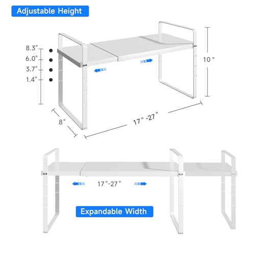 Expandable Cabinet Shelf Organizer, Stackable Kitchen Pantry Counter Storage, Adjustable Closet Cupboard Stand Rack Risers Spice Organization 80LBS Heavy Duty White Small 1 Pack - color: White Small