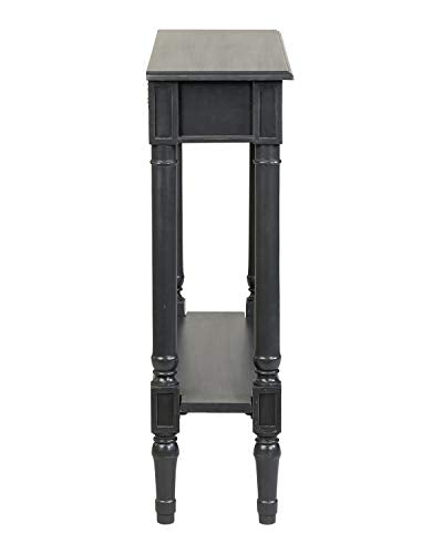 Marisol Black Narrow Console Table for Entryway with Drawer | 31.5-inch slim sofa table with lower shelf, solid wood frame, distressed finish, hallway storage for small spaces - color: Black Distressed