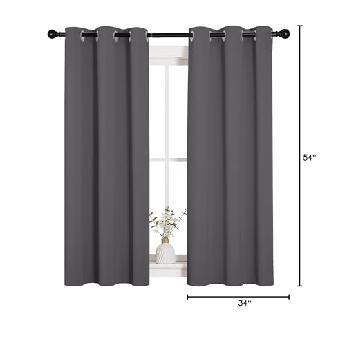 NICETOWN Bedroom Curtains Blackout Drapery Panels, Three Pass Microfiber Thermal Insulated Solid Ring Top Blackout Window Curtains/Drapes (Two Panels, 34 x 54 inches, Gray) - color: Grey, size: 34"W x 54"L (Pack of 2)