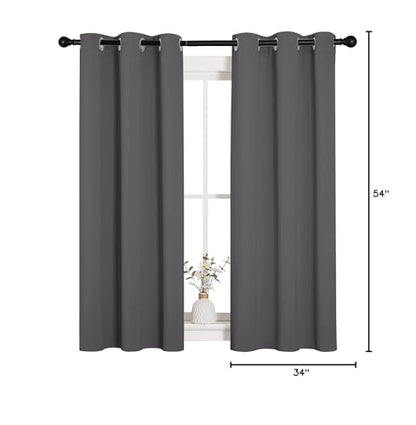 NICETOWN Bedroom Curtains Blackout Drapery Panels, Three Pass Microfiber Thermal Insulated Solid Ring Top Blackout Window Curtains/Drapes (Two Panels, 34 x 54 inches, Gray) - color: Grey, size: 34"W x 54"L (Pack of 2)