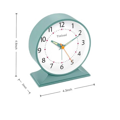 Tinload 4.5" Antique Retro Analog Alarm Clock, Small Silent Bedside Desk Clock with Manual Light, Battery Operated, Snooze, for Living Room, Bedroom, Bedside, Desk(Green) - color: Green