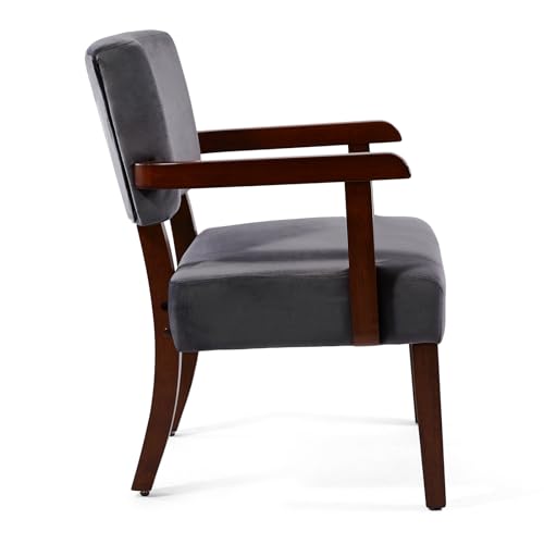 Velvet Accent Chair, Armchair with Solid Wood Frame and Legs, Gray | Living Room Chairs with Soft Thicken Cushion, Comfy Reading Chair for Bedroom, Waiting Room, Home Office, Easy Assembly - color: Velvet Gray, size: One Chair