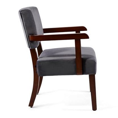 Velvet Accent Chair, Armchair with Solid Wood Frame and Legs, Gray | Living Room Chairs with Soft Thicken Cushion, Comfy Reading Chair for Bedroom, Waiting Room, Home Office, Easy Assembly - color: Velvet Gray, size: One Chair