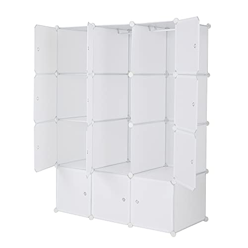 Cube Storage Organizer, Set of 16/20 Plastic Cubes, Closet Storage Shelves, DIY Plastic Closet Cabinet, Modular Bookcase, Storage Shelving with Doors for Bedroom, Living Room (12 Cube,White)
