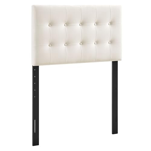 Modway Emily Twin Size Performance Velvet Headboard in Alabaster - Stain-Resistant Velvet Upholstery with Button Tufting and 7 Adjustable Height Positions - color: Alabaster, size: Twin