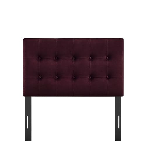 Modway Emily Twin Size Performance Velvet Headboard in Mulberry - Stain-Resistant Velvet Upholstery with Button Tufting and 7 Adjustable Height Positions - color: Mulberry, size: Twin