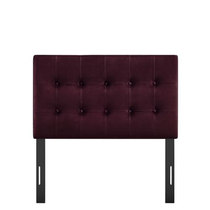 Modway Emily Twin Size Performance Velvet Headboard in Mulberry - Stain-Resistant Velvet Upholstery with Button Tufting and 7 Adjustable Height Positions - color: Mulberry, size: Twin