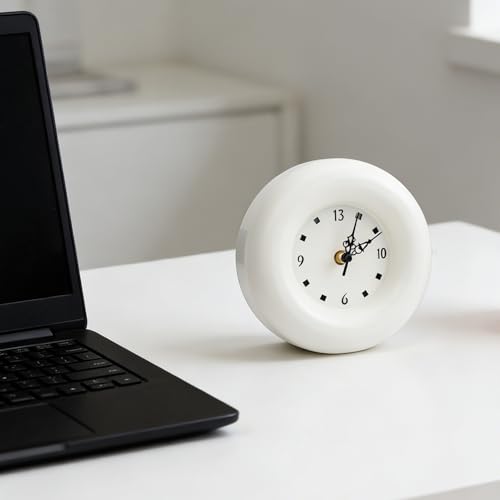 Battery Operated Silent Clock, Modern Minimalist Round Desk Clock with Precise Timekeeping Iron Construction Compact Versatile Design for Living Room Bedroom Shelf Decor S