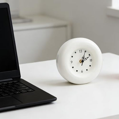 Battery Operated Silent Clock, Modern Minimalist Round Desk Clock with Precise Timekeeping Iron Construction Compact Versatile Design for Living Room Bedroom Shelf Decor S