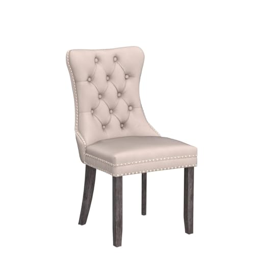 Virabit Upholstered Dining Chairs Set of 4, Velvet Tufted Dining Chairs with Nailhead Back and Ring Pull Trim, Solid Wood for Kitchen/Bedroom/Dining Room (Beige) - color: Beige, size: set of 4
