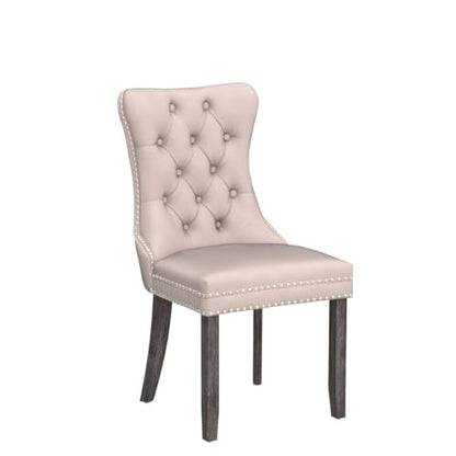 Virabit Upholstered Dining Chairs Set of 4, Velvet Tufted Dining Chairs with Nailhead Back and Ring Pull Trim, Solid Wood for Kitchen/Bedroom/Dining Room (Beige) - color: Beige, size: set of 4
