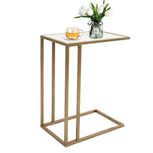 Marble Side Couch Table Gold Rectangle Tables for Small Spaces Coffee Table, Modern Accent Tables Narrow End Table for Living Room, Bedroom Slide Under Sofa Tables - 19" L x 12" W x 24" H | Modern Accent Tables Narrow End Table for Living Room, Bedroom Sl