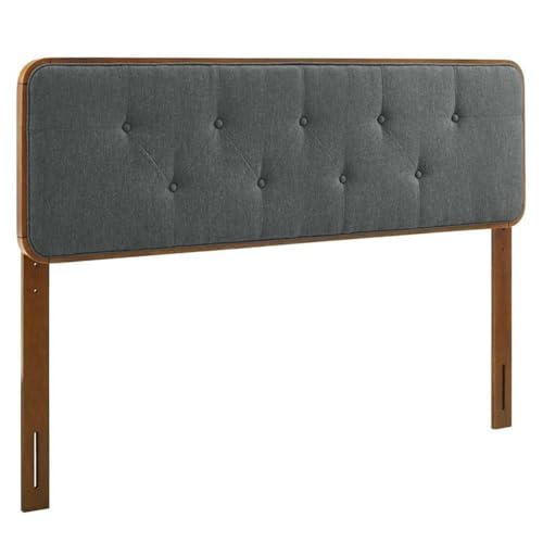 Pemberly Row Tufted King Fabric and Wood Headboard, 48"H x 79.5"W, Walnut and Charcoal Finish, Dense Foam Padding, Button Tufted, Modern Bedroom Furniture, Compatible with Interchangeable Bed Frames - color: Walnut and Charcoal, size: King