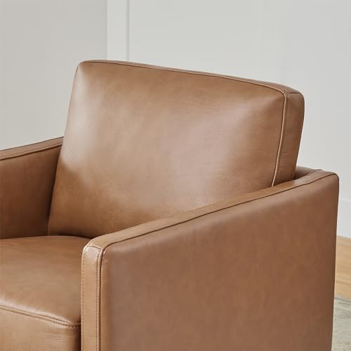 CHITA Genuine Leather Swivel Chair, Wood Frame, Fully Assembled, Saddle | Leather Arm Chair with 360° Swivel Solid Wood Base, Mid Century Modern Living Room Chair, 33"Dx30"Wx33"H, 300 Lb Capacity - color: Saddle