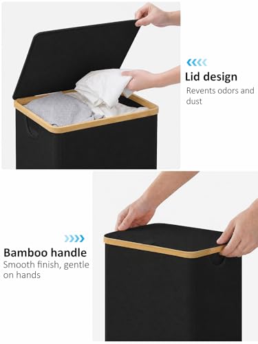 IEGrow Laundry Hamper with Lid,85L Laundry Basket with Mesh Bags,Black | Dirty Clothes Hamper Basket with Bamboo Handle for Clothes Towels - color: Black, size: 85L
