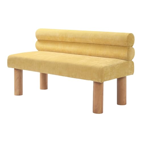 Christopher Knight Home Wally Fabric Upholstered Dining Bench, Long Dining Room Chair, Wooden Entryway Bench, Bedroom End of Bed Bench, Yellow+Natural - color: Yellow+natural