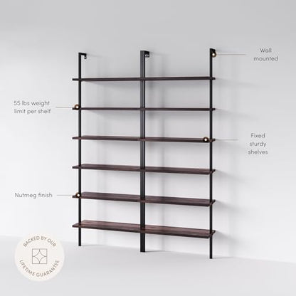 Nathan James Theo 6-Shelf Tall Bookcase, Wall Mount Bookshelf with Natural Wood Finish and Industrial Metal Frame, Nutmeg/Matte Black, Set of 2 - color: Nutmeg/Matte Black, size: Set of 2