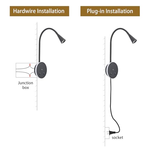 Black Headboard Reading Light with Nightlight, 2 Pack Wall Mounted Reading Lights with Switch, Plug-in Hardwired Reading Lamp for Bedtime Reading, Gooseneck Reading Sconces for Bedroom, Bedside - color: Black-2 Pack