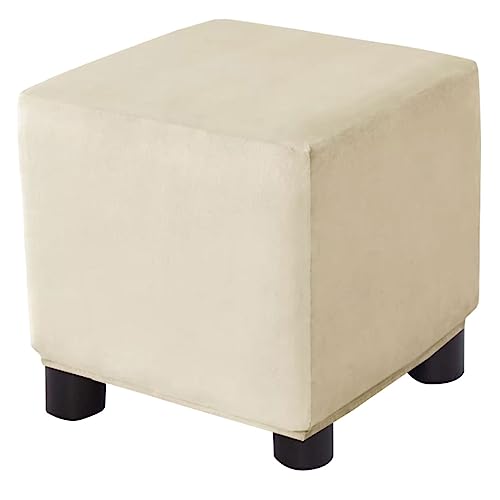 Ottoman Cover Square Velvet Storage Ottoman Slipcovers Thick Stretch Footrest Foot Stool Covers Protector with Elastic Band(Small-Beige) - color: Beige, size: 13"D x 13"W x 15"H