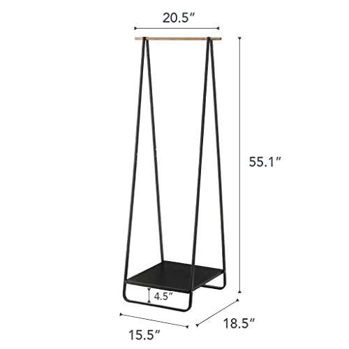 YAMAZAKI Home Tower Freestanding Coat Hanger Clothes Rack With Shelf, 55" - Steel | Freestanding coat hanger features a steel frame and bottom shelf. Space-saving vertical organization. Easy to assemble. - color: Black