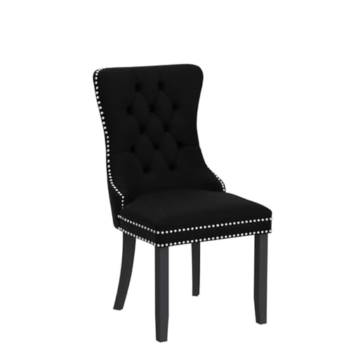 Virabit Tufted Chairs Set of 4, Black Velvet Upholstered Chairs with Nailhead Back and Ring Pull Trim for Kitchen/Bedroom/Dining Room - color: Black, size: set of 4
