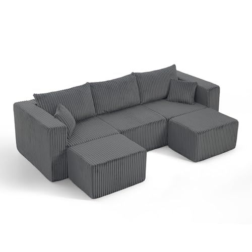 Compact Modular sectional,Compressed Corduroy Sofa with Modern Minimalist Style, Ultra-Comfy Compression Modular Sofa with Space-Saving Efficient Design-Gray