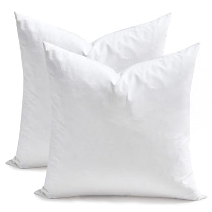 TOPGREEN Feather Down Throw Pillow Inserts 18 x 18, Set of 2, 100% Organic Cotton Shell, Soft Decorative Square Pillows Insert for Living Room Sofa, Couch, or Bed (White) | 100% Organic and Double-Layer Down-Proof Cotton Cover, Ethical-Sourced Feather Dow