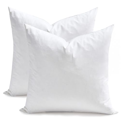TOPGREEN Feather Down Throw Pillow Inserts 18 x 18, Set of 2, 100% Organic Cotton Shell, Soft Decorative Square Pillows Insert for Living Room Sofa, Couch, or Bed (White) | 100% Organic and Double-Layer Down-Proof Cotton Cover, Ethical-Sourced Feather Dow