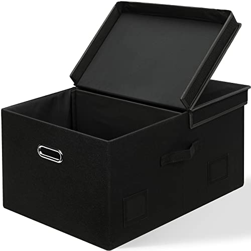 Graciadeco 75 Quarts Extra Large Decorative Storage Bins with Lids, 1 Pack Black Collapsible Storage Bins with Lids, Stackable Storage Bins Decorative Box Storage With Lid Extra Large | 75 Quarts 1 Pack Black Collapsible Stackable Linen Fabric 4 Handles B