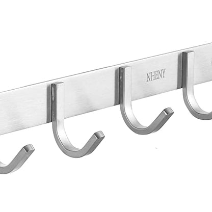 Coat Hook Wall Mount - Towel Rack with 6 Hooks Hanger for Hanging Clothes, Bags, Keys, and Towels Bathroom, Entryway, Door, 304 Stainless Steel Brushed Nickel - size: 6S hooks