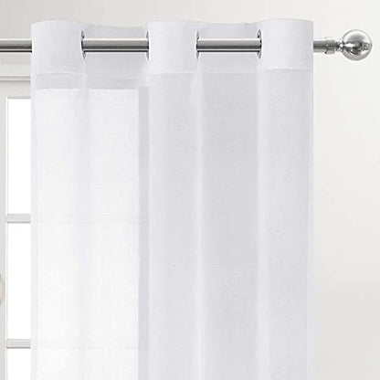DWCN White Faux Linen Sheer Curtains - Grommet Top Voile Look Window Drapes 63 Inches Long, Solid Semi Sheer Curtains for Bedroom Living Room 42 x 63 inch Length, Set of 2 Panels - color: White, size: 42"W x 63"L (Pack of 2)