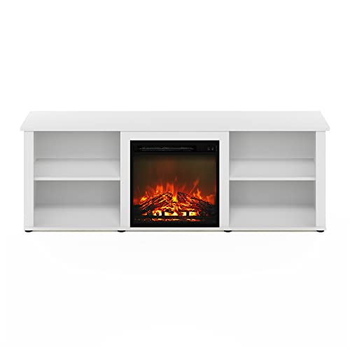 Furinno Classic 70 Inch TV Stand with Fireplace, Solid White - color: Solid White, size: 70-Inch Classic