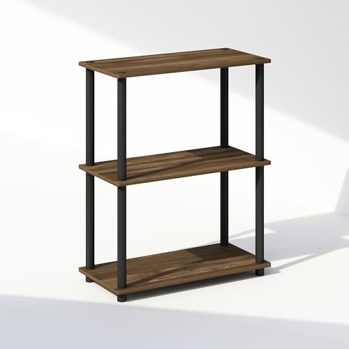 Furinno Turn-N-Tube Book Shelf, 3-Tier Bookshelf, Bookcase with Multipurpose Compact Display Rack, 11.6 x 23.6 x 29.6, for Living Room, Bedroom, Home Office, Columbia Walnut/Black - color: Columbia Walnut/Black, size: 3-Tier Round Tube