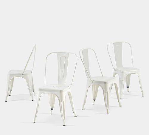Metal Dining Chairs Set of 4 Vintage Cloud White Color | White Metal Kitchen Chairs Stackable Bistro Chairs for Kitchen,Cafe,Dining Room,and Outdoor Use - color: Cloud White Vintage