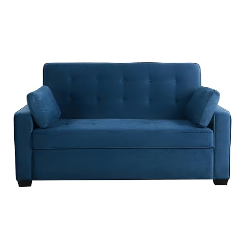 Serta Ainsley 72.6" Convertible Sleeper Sofa, Queen Size, Dreamcoil Comfort, Soft Velvet Fabric, Navy - color: Navy Blue, size: Queen Sofa