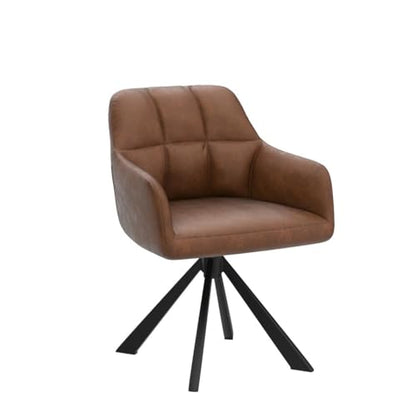 EALSON Comfy Leather Desk Chair Modern Computer Task Chair no Wheels Swivel Accent Chair with Mid Back Arm Chair for Living Room/Bedroom/Home Office, PU Brown - color: Brown