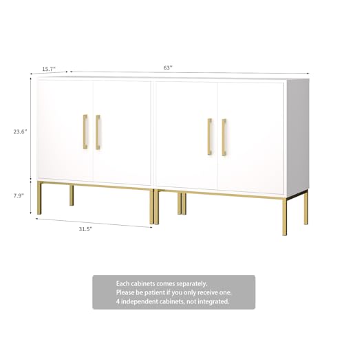 Set of 2 Storage Cabinets with Adjustable Shelf and Gold Handle, White丨Buffet Cabinet with Storage, Accent Cabinet with Metal Legs, Sideboard Cabinet for Living Room, Bedroom, Hallway, Entryway - color: White, size: 2 Pack