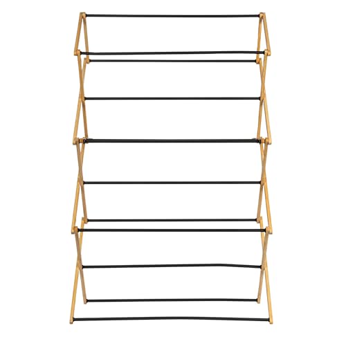 Household Essentials Bamboo Folding Clothes Drying Rack | Large Capacity, 14 Coated Metal Dowels, 28 Feet of Drying Space | Eco-Friendly, Collapsible Indoor Rack for Apartments, Homes & Dorms - color: Natural/Black