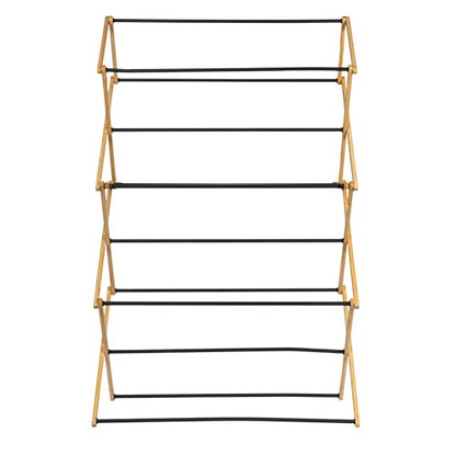 Household Essentials Bamboo Folding Clothes Drying Rack | Large Capacity, 14 Coated Metal Dowels, 28 Feet of Drying Space | Eco-Friendly, Collapsible Indoor Rack for Apartments, Homes & Dorms - color: Natural/Black