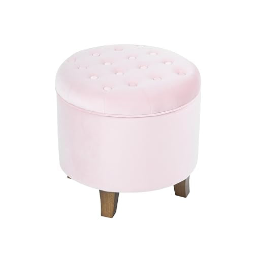 HomePop by Kinfine Fabric Upholstered Round Storage Ottoman - Velvet Button Tufted Ottoman with Removable Lid, Pink, Small - color: Pink