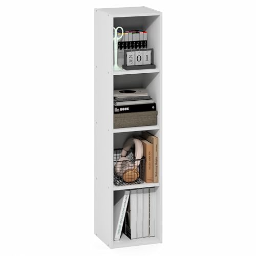 Furinno Fulda Book Shelf, 4-Tier Narrow Bookshelf, Standing Bookcase with 10-in Width Storage Shelf, 9.3 x 9.8 x 41.6, for Organization and Storage, for Living Room, Bedroom, Home Office, White - color: White, size: 4-Tier, 10W