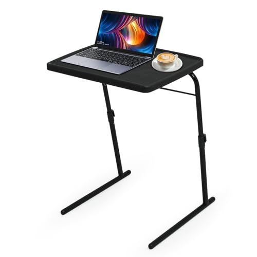 Athena Collection Adjustable TV Tray Table, Black | Small Folding Table, 6 Adjustable Height & 3 Level Tilting Tabletop Laptop Desk for Living Room Small Space on Couch Sofa Bed - color: Black