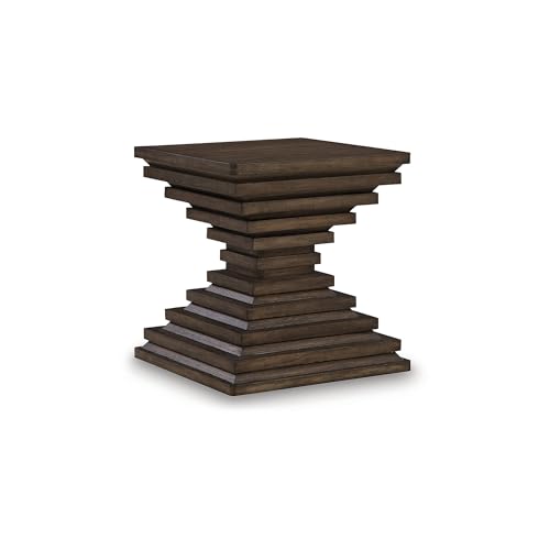 Signature Design by Ashley Hannodream Square End Table, Warm Brown | Fully assembled contemporary base, Solid hardwood, rustic oak veneer and MDF substrates, 22-inch square top for living room - color: Warm Brown