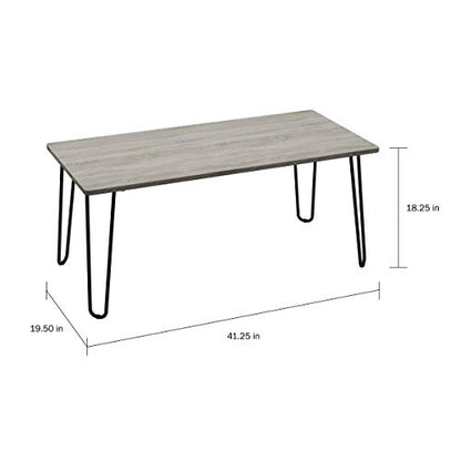 Lavish Home Coffee Table with Hairpin Legs, Gray, 41.25” x 19.5” x 17.75” | Modern Industrial Style Living Room Furniture, Woodgrain-Look and Steel Accent Center Table - color: Gray Woodgrain