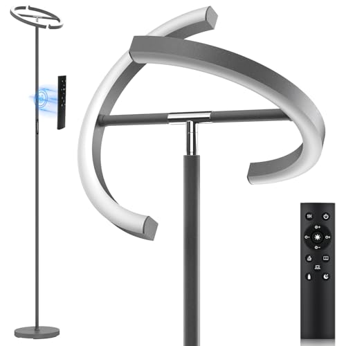 Gunmetal Gray LED Floor Lamp - Rotatable Standing Lamp for Living Room Bedroom, 22W Dimmable Floor Readig Light with Touch/Remote Control, Modern Corner Lamp for Office, Brightness Adjustable - color: Gunmetal Gray
