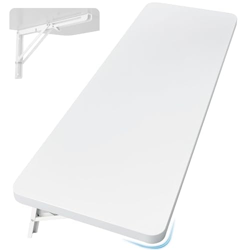 Neoaider Wall Mounted Folding Table 47.2”L x 19.7”W, White | Laundry Folding Table with Heavy Duty Metal Collapsible Shelf Brackets, Wall Mounted Desk Fold Down for Small Spaces - color: White, size: 47.2" x 19.7"
