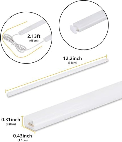 Cefrank 6-Pack Linkable Under Cabinet Lighting, 12" LED Shelf Light Bars | 1200LM Cool White • Plug-in • CRI90+ • Frosted Lens • Pantry • Bookshelf • Workbench - color: White
