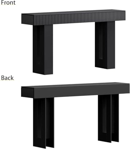 63-Inch Long Entryway Console Table with a Fluted Design, Thick Wood Farmhouse Sofa Table Behind Couch, Narrow Hallway Accent Table for Living Room, Foyer, Entrance, Modern Black - color: Black, size: 63 Inch
