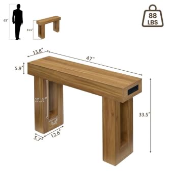 47" Narrow Console Table with Socket & Sensor Light, Farmhouse Entryway Table, Behind Couch Table, Hallway/Living Room/Couch Armrest Table, Light Knotty Oak